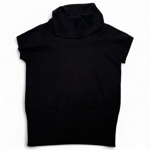 Black knit cowlneck shortsleeve Sweater Wmn Sz Lg, from Grace, wide banded hem
